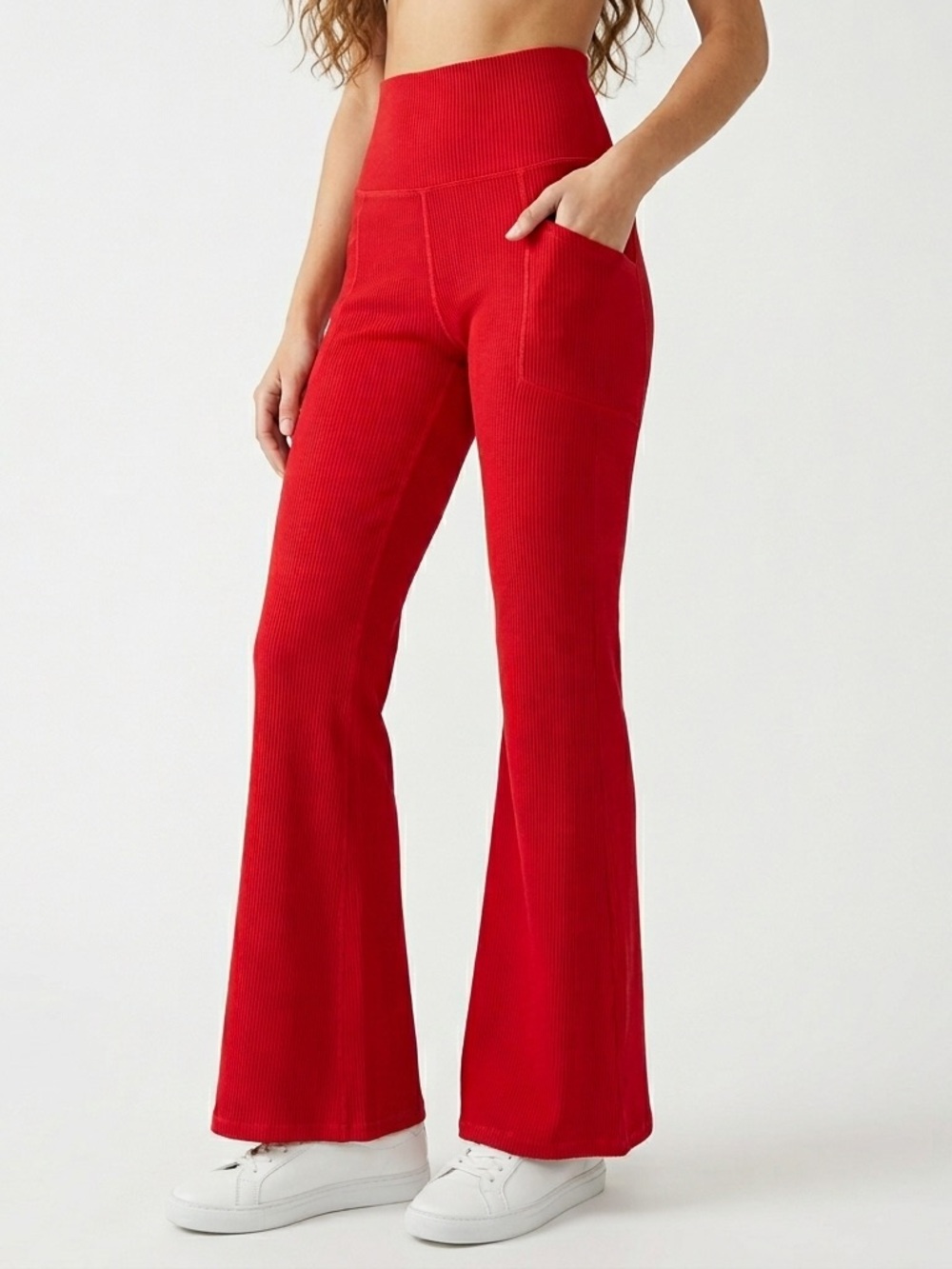 Athleta Salutation Stash Rib Flare Leggings Red Xs